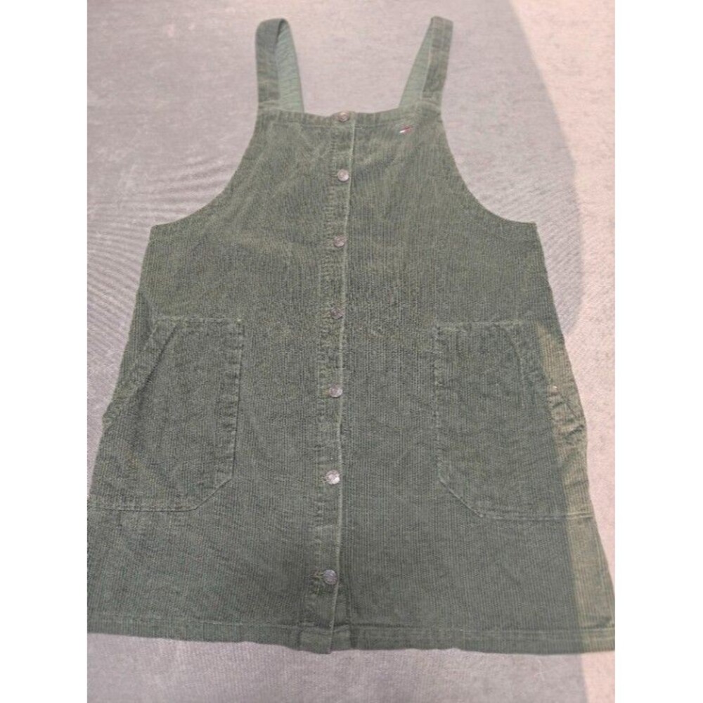 Tommy Jeans Women’s Large Green Corduroy Overall Dress Pinafore Button Front